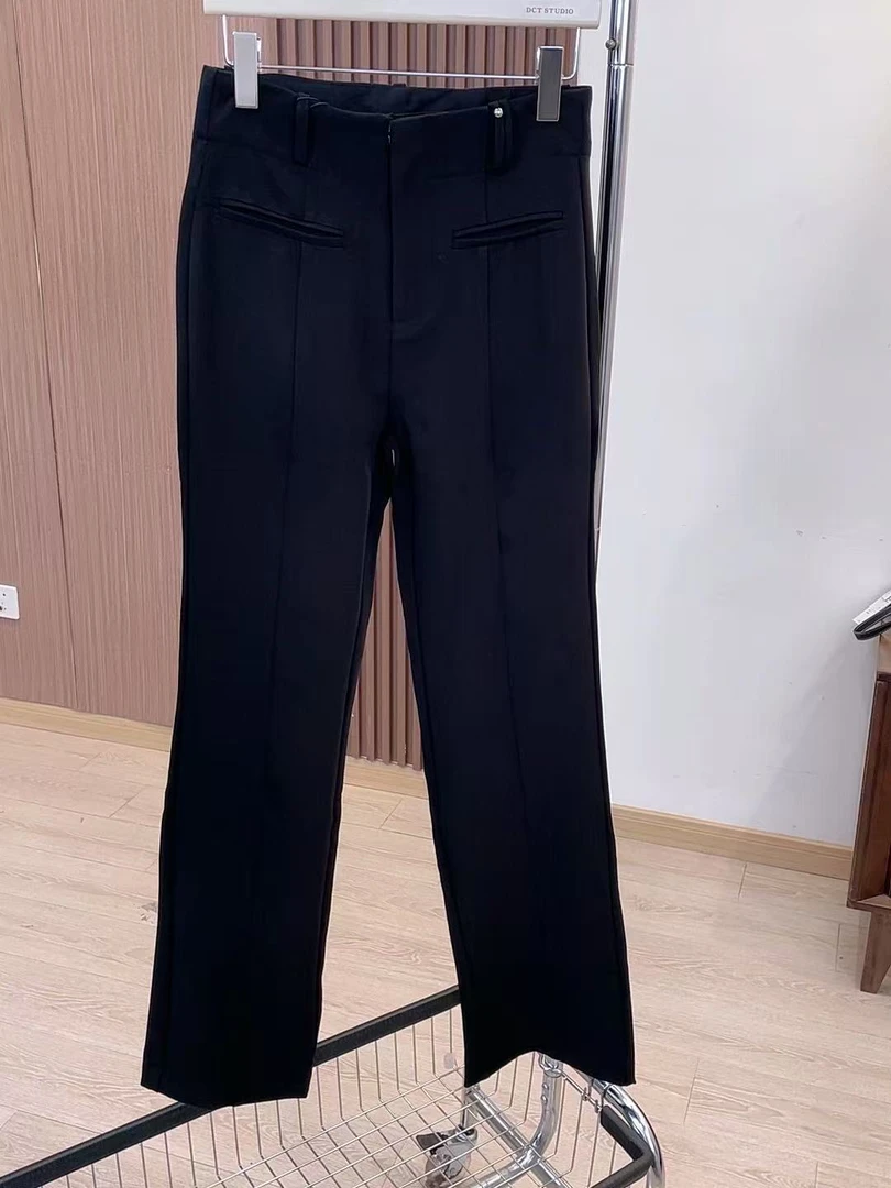 休闲裤-813142休闲黑色高腰微喇