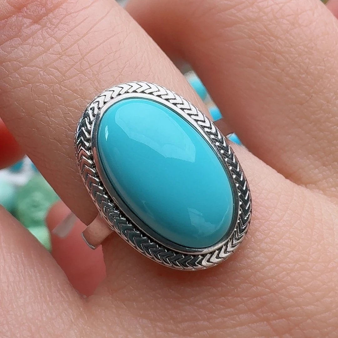 绿松石银S925镶嵌戒指