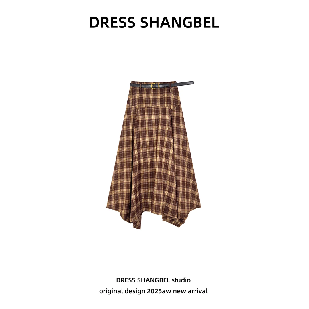 DRESS-秋季新款C64港风复古时尚百搭格子半身裙女6028H