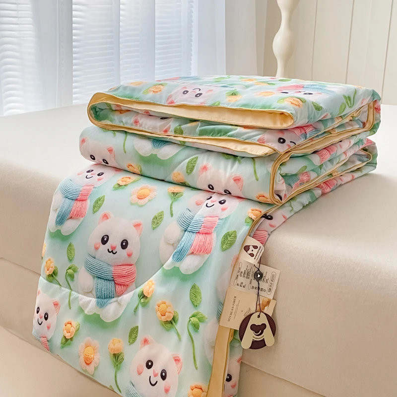 夏天夏凉被薄被子ins风小清新时尚水洗双层纱大豆夏被夏季空调被
