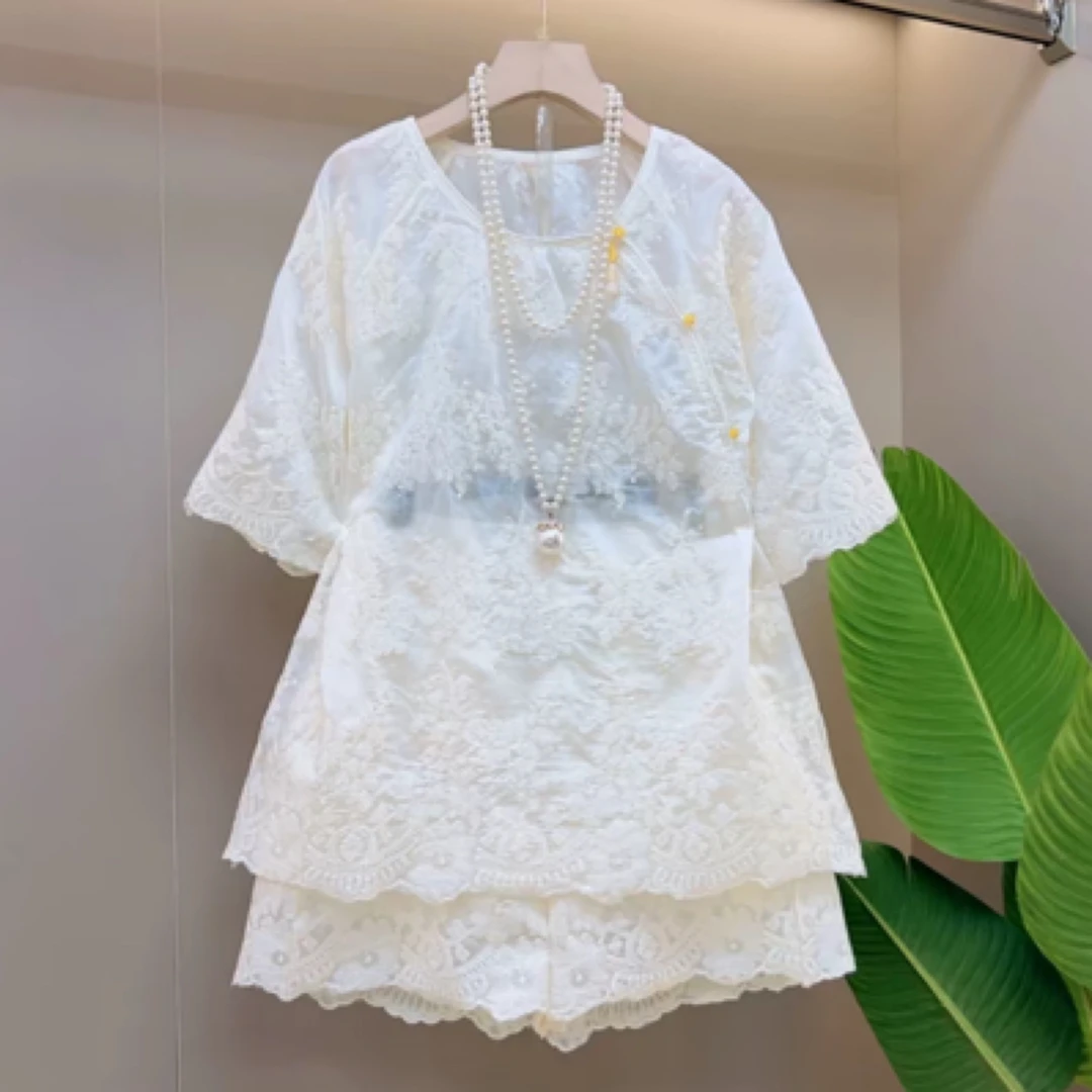 芃929夏季新款套装2025欧货刺绣洋气减龄防晒大码女气质时尚套装