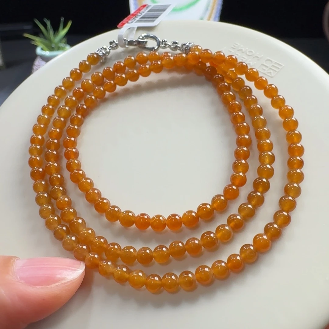翡翠未镶嵌手链冰胶橘红小米珠4mm