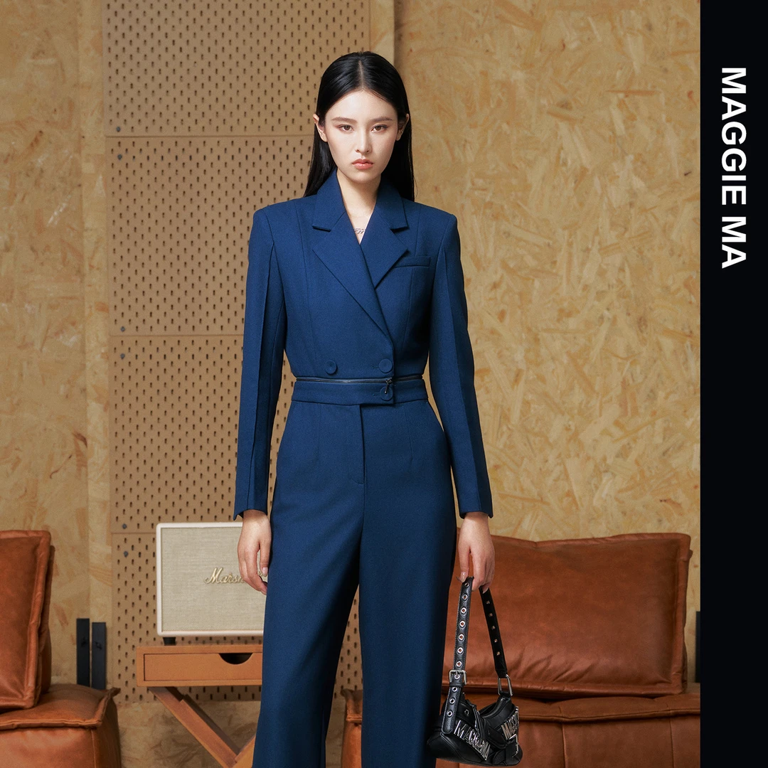 MAGGIE MA马婧设计师款气质名媛高级设计感可拆卸高腰连体裤606P