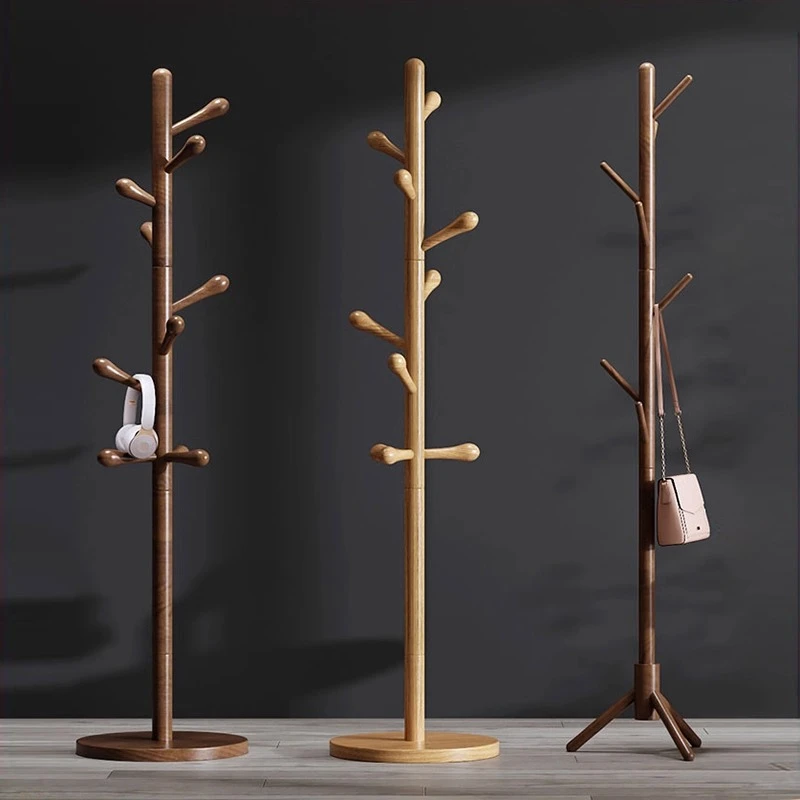 实木挂衣架家用卧室落地立式单杆榉木衣帽架办公室挂包架不占空间