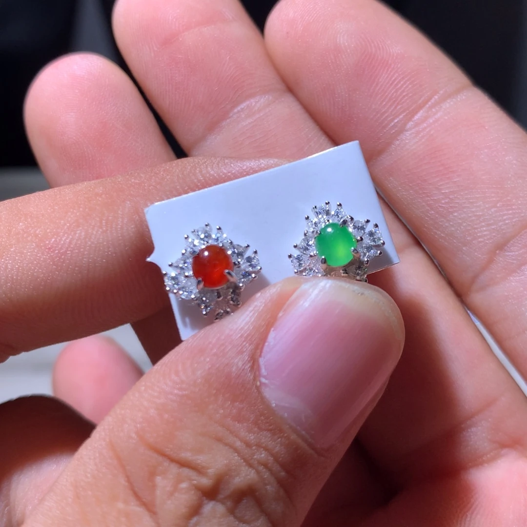 翡翠银S925镶嵌耳饰6