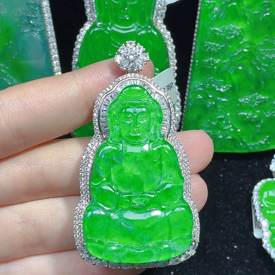 翡翠银S925镶嵌颈饰天然A货翡翠