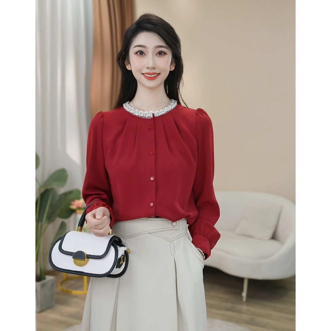 【曼贝】气质风长袖衬衫女百搭通勤设计感小众衬衣8591106琳琳