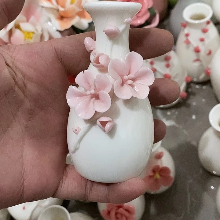 瓷片纯手工陶瓷花摆件瑕