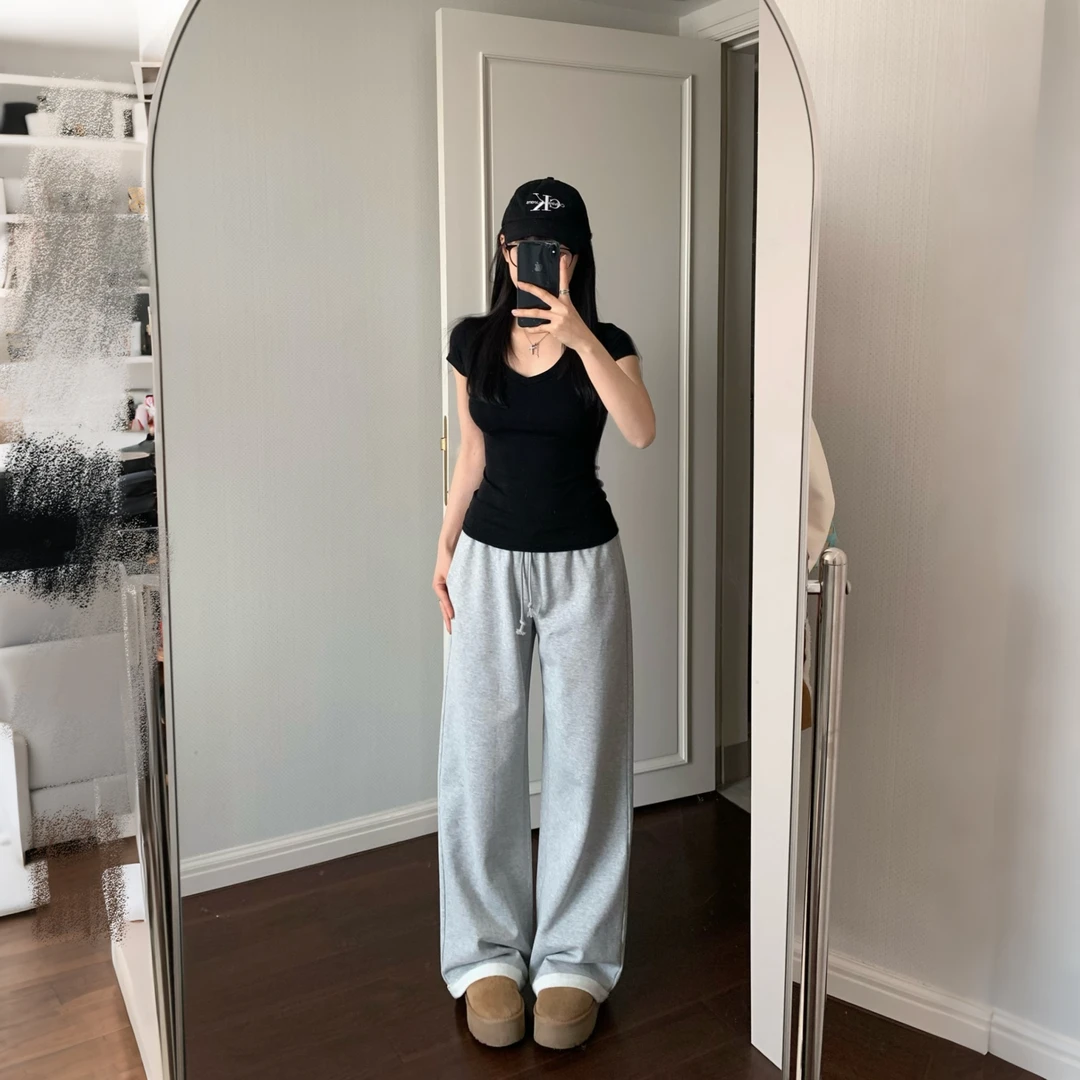 zizio 三针卷边精梳棉低腰抽绳直筒休闲运动卫裤24XZ0264