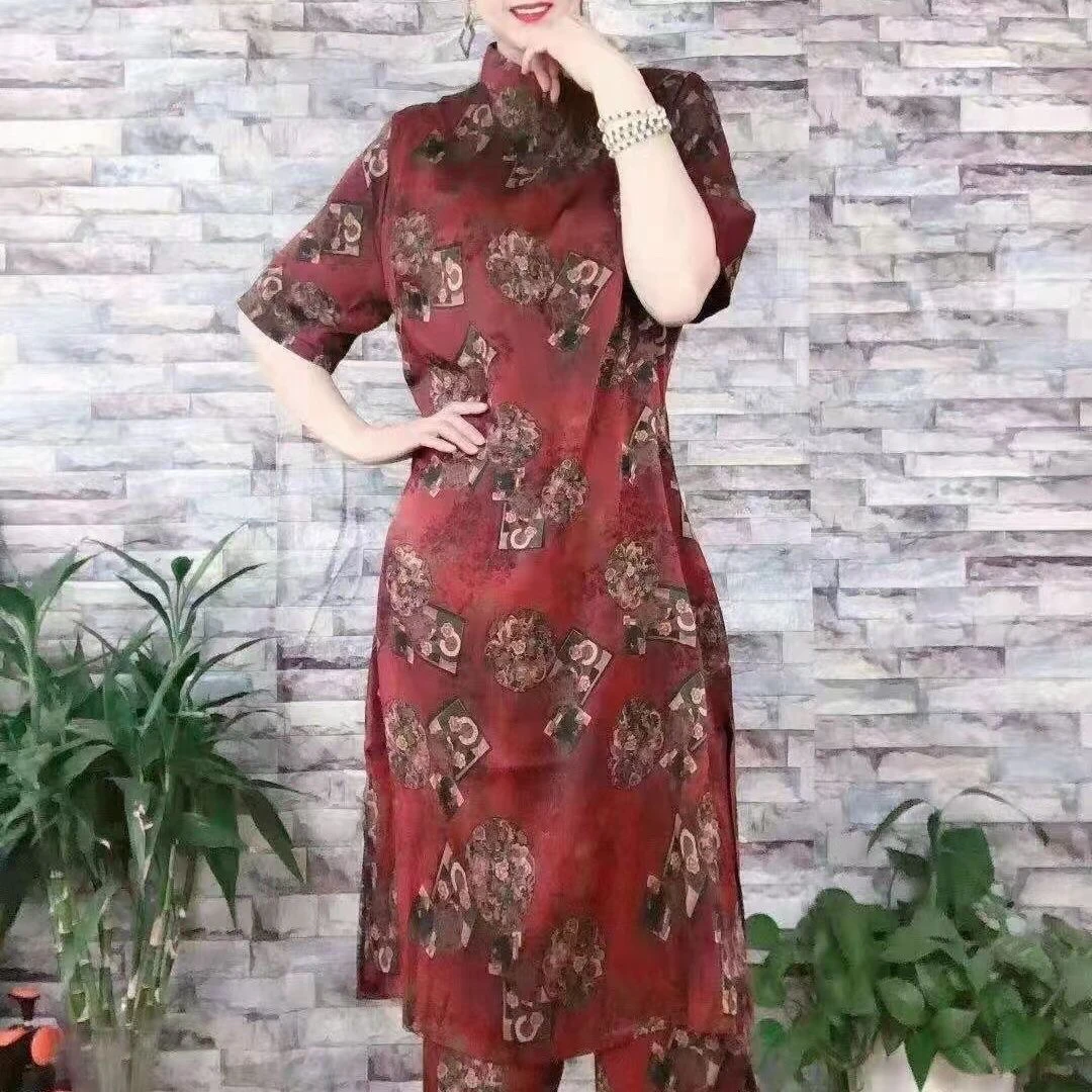 复古盘扣旗袍半袖连衣裙夏季新款旗袍套装