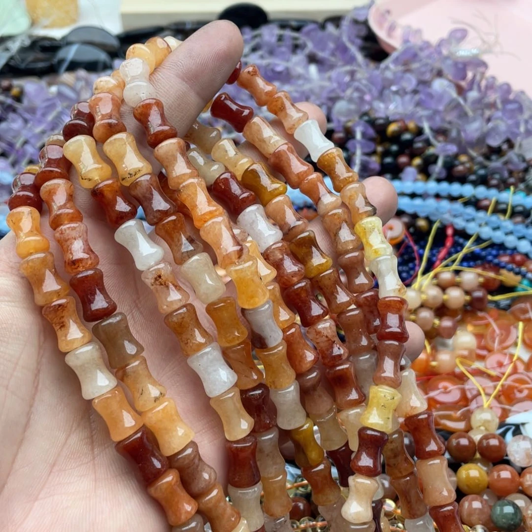 玛瑙/玉髓珠宝半成品未镶嵌一条装金丝玉竹节卡8*12mm