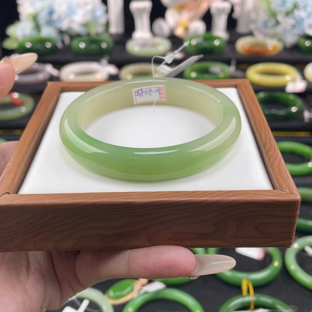 和田玉未镶嵌手镯青海翠青56mm