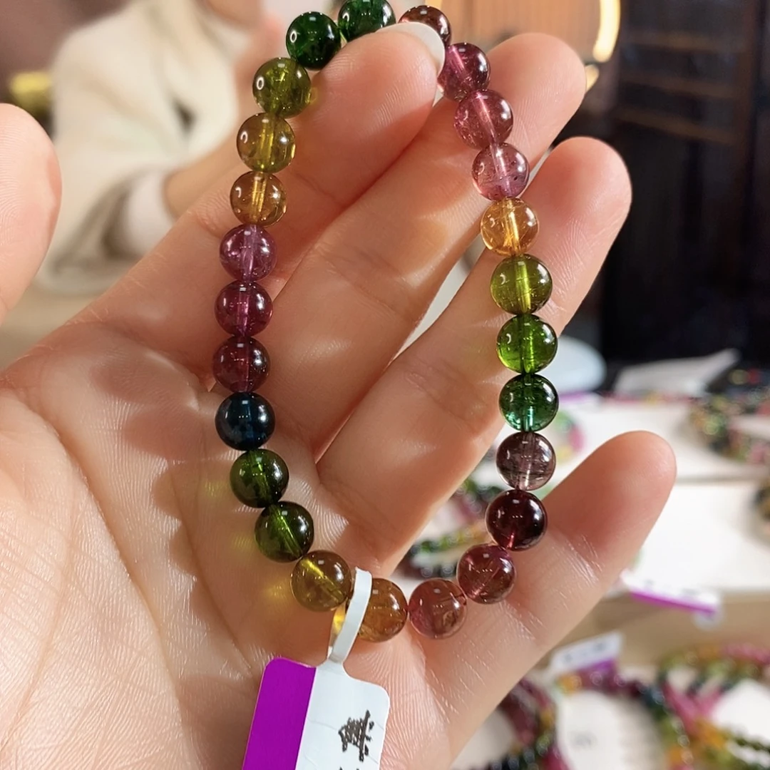 碧玺未镶嵌手链G2418素圈颜色微差