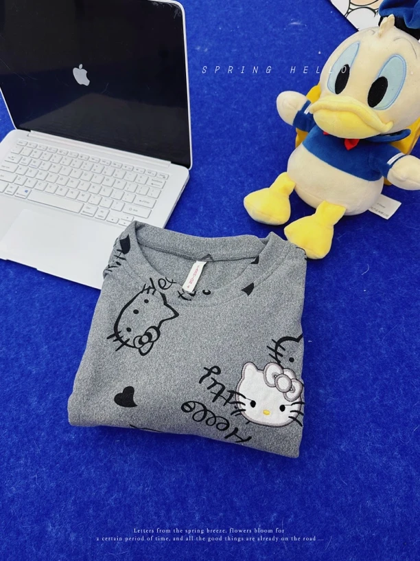 圆领套头灰色kt大码德绒 kt250斤睡衣女套装舒适休闲家居服