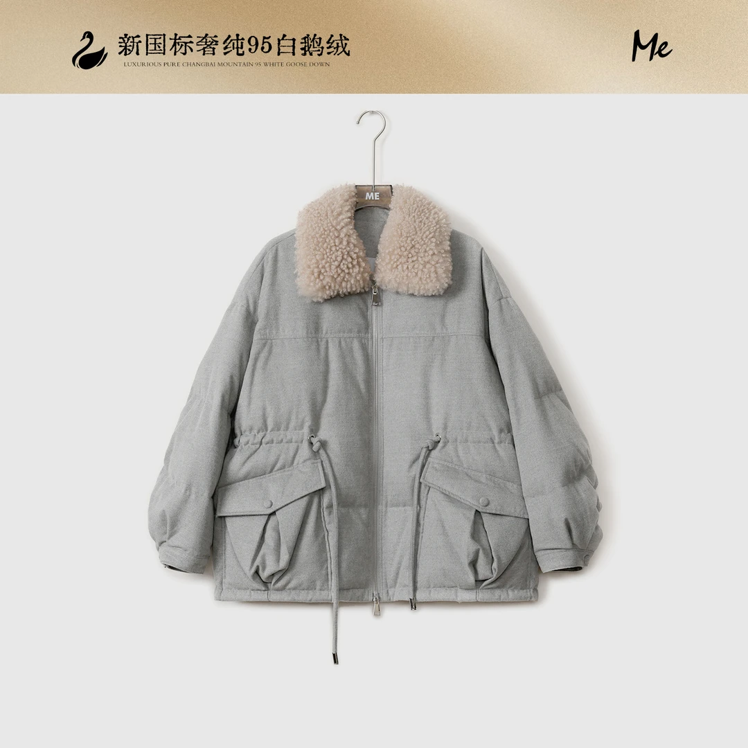 ME【高端局】95白鹅绒羊羔毛领抽绳收腰保暖百搭羽绒服MEQA3420