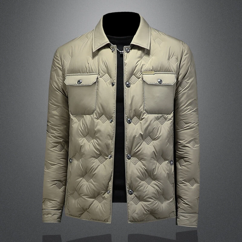 巴赛娜缇时尚休闲男士潮流个性冬季白鸭绒翻领羽绒服男士外套薄款