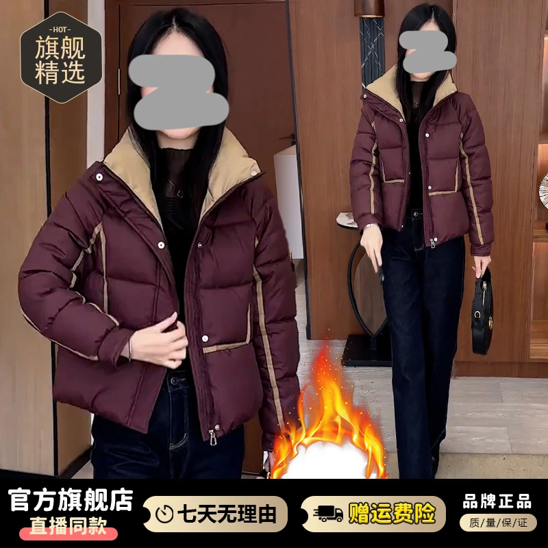 韩版时尚立领短款长袖棉服女2025年冬季新款简约百搭加厚保暖外套