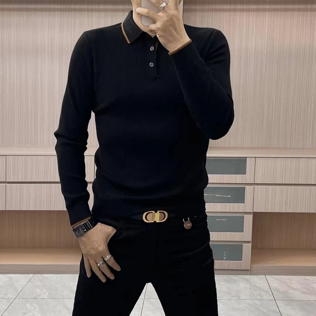 2025秋冬男士高档长袖翻领针织衫毛衣时尚轻奢商务休闲百搭polo衫