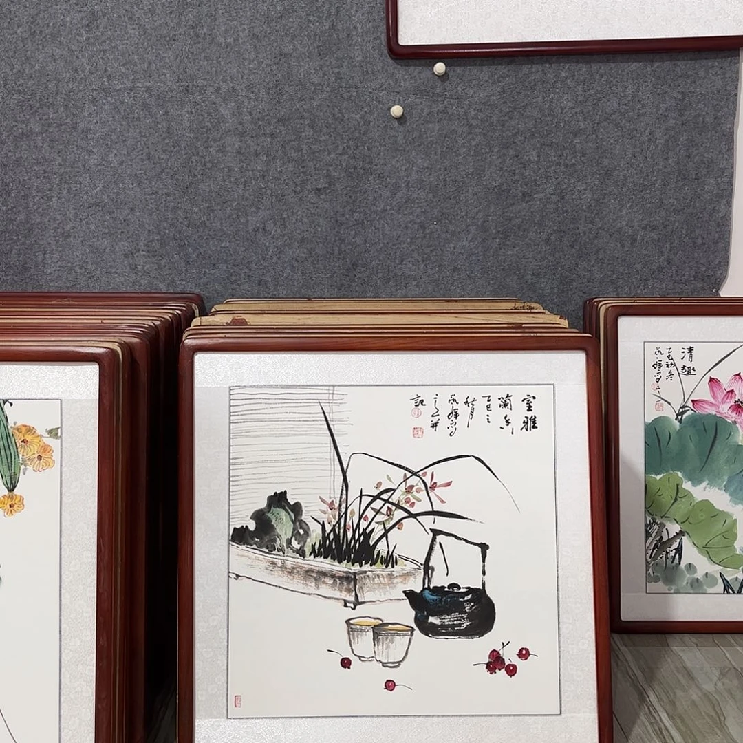 国画书画作品带框63×63