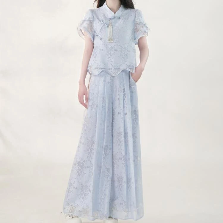 夏季新款高级感时尚气质百搭国风长裤套装