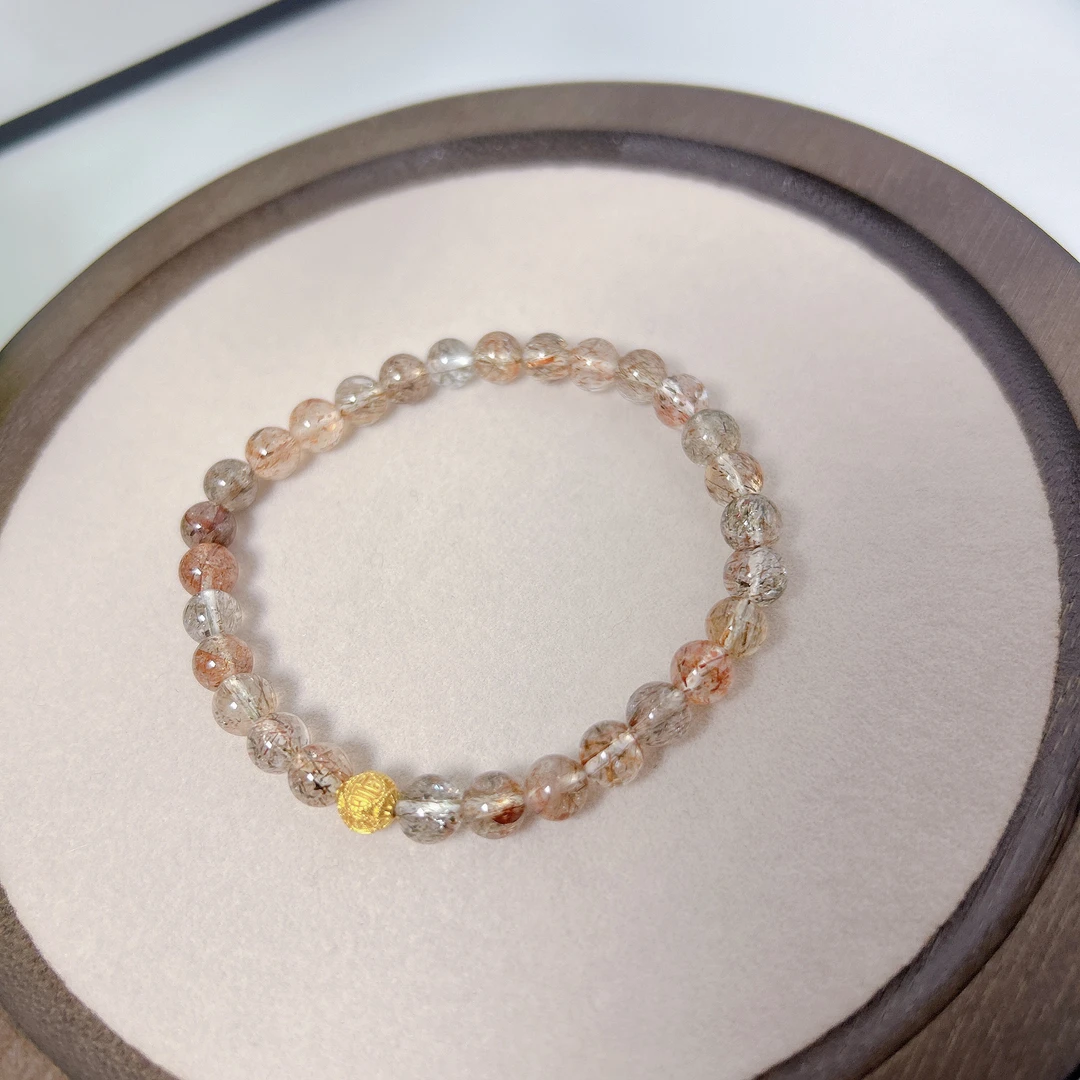 天然水晶5-6mm黑金超七暴富天然水晶手串发晶饰品富婆都在戴