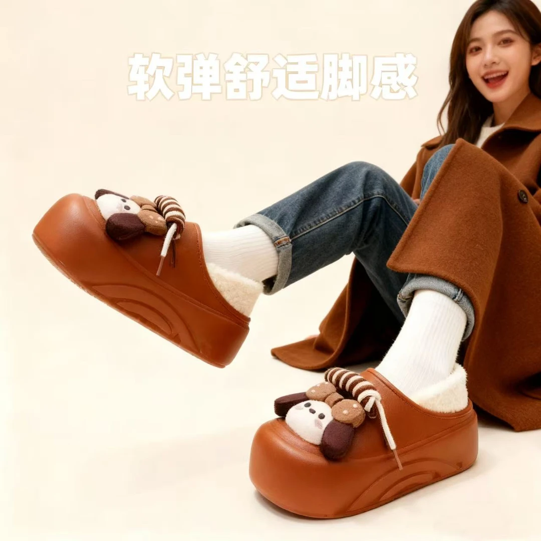 629-1新款女士小狗厚底防水4厘米包根加绒棉鞋QT