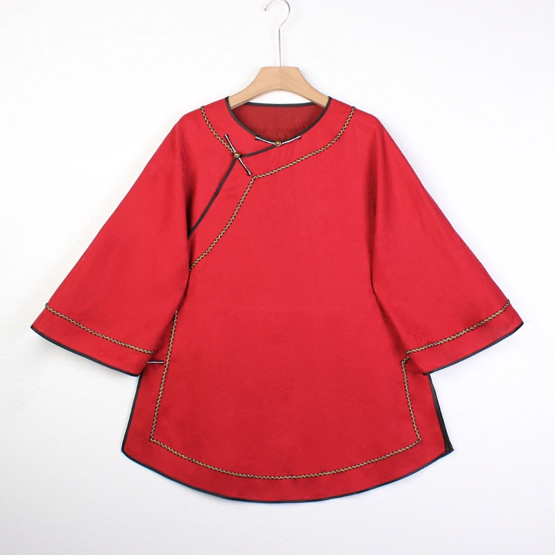【丹若】复古新中式纯手工桑蚕丝香云纱中国风提花斜襟女士上衣