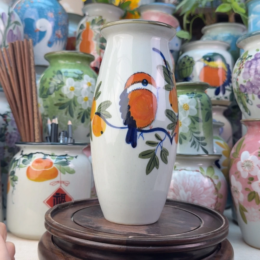 景德镇陶瓷手绘花瓶无孔