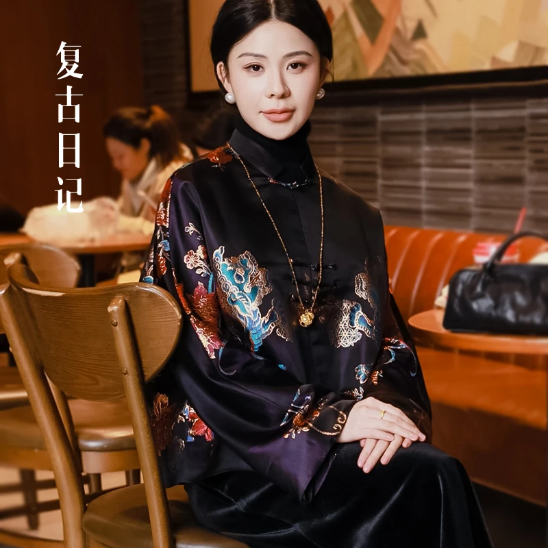 复古日记“锦上添花”桑蚕丝老缎重工高定手工汉服外套25DW2214