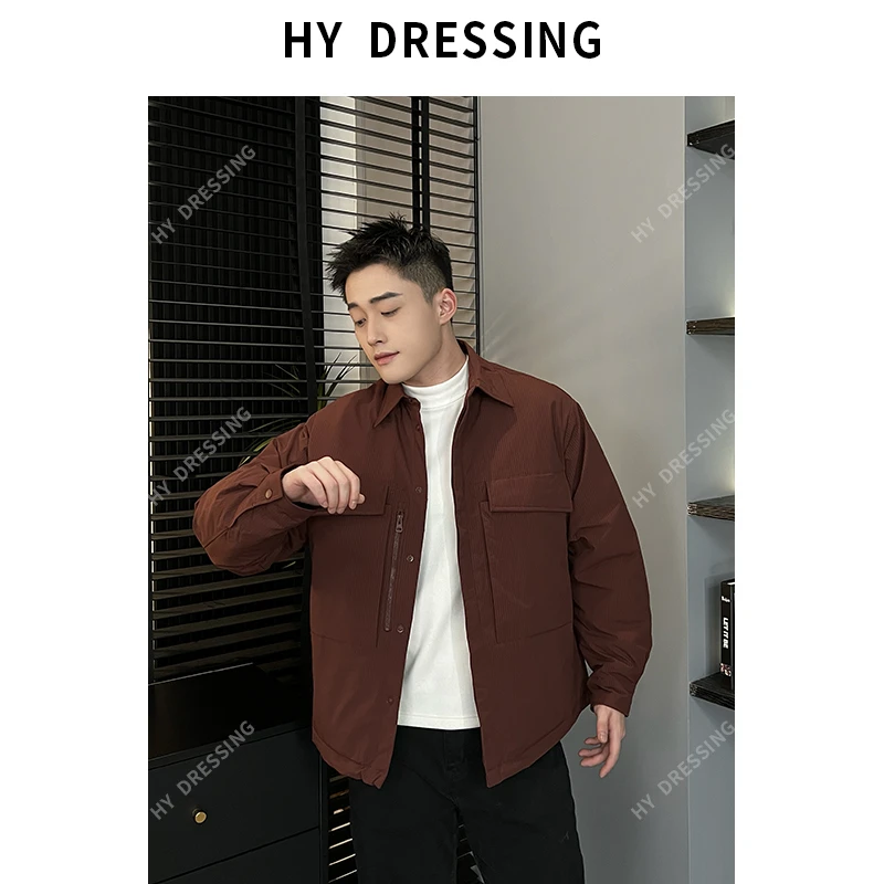 【HY穿搭】秋冬时尚工装翻领大口袋夹克宽松百搭羽绒外套男2816