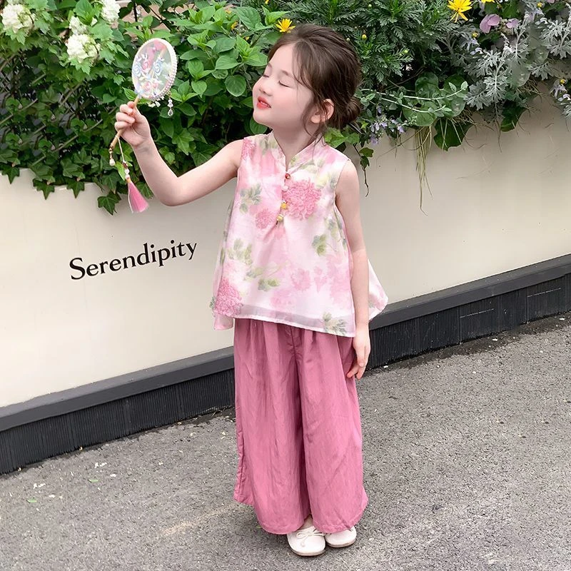 女童国风夏季套装2025新款洋气儿童汉服新中式宝宝小童两件套薄款