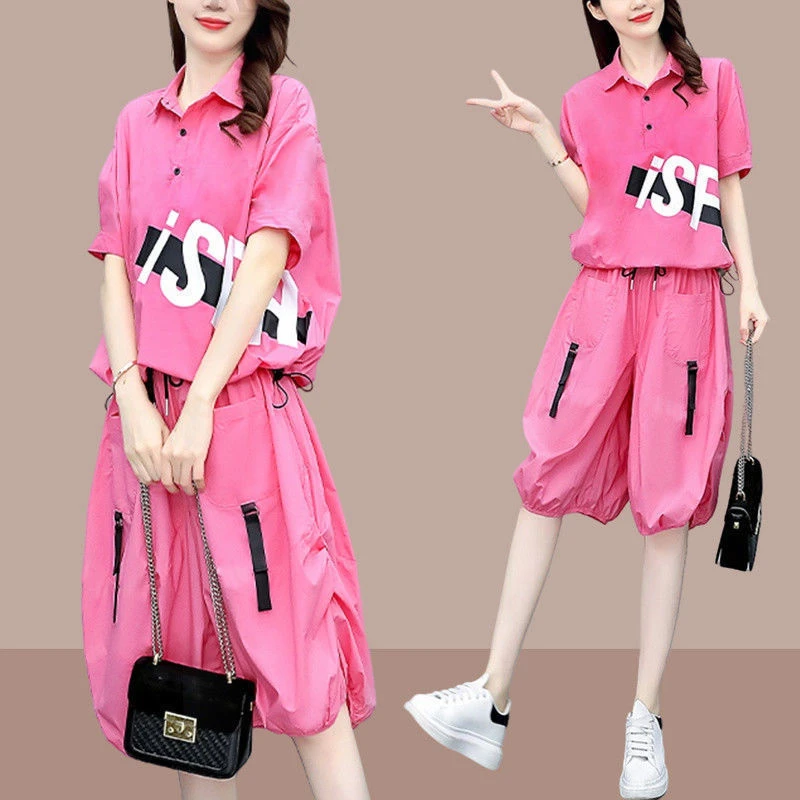 大码宽松时尚休闲运动服套装女款2024夏季新款显瘦女装短裤两件套