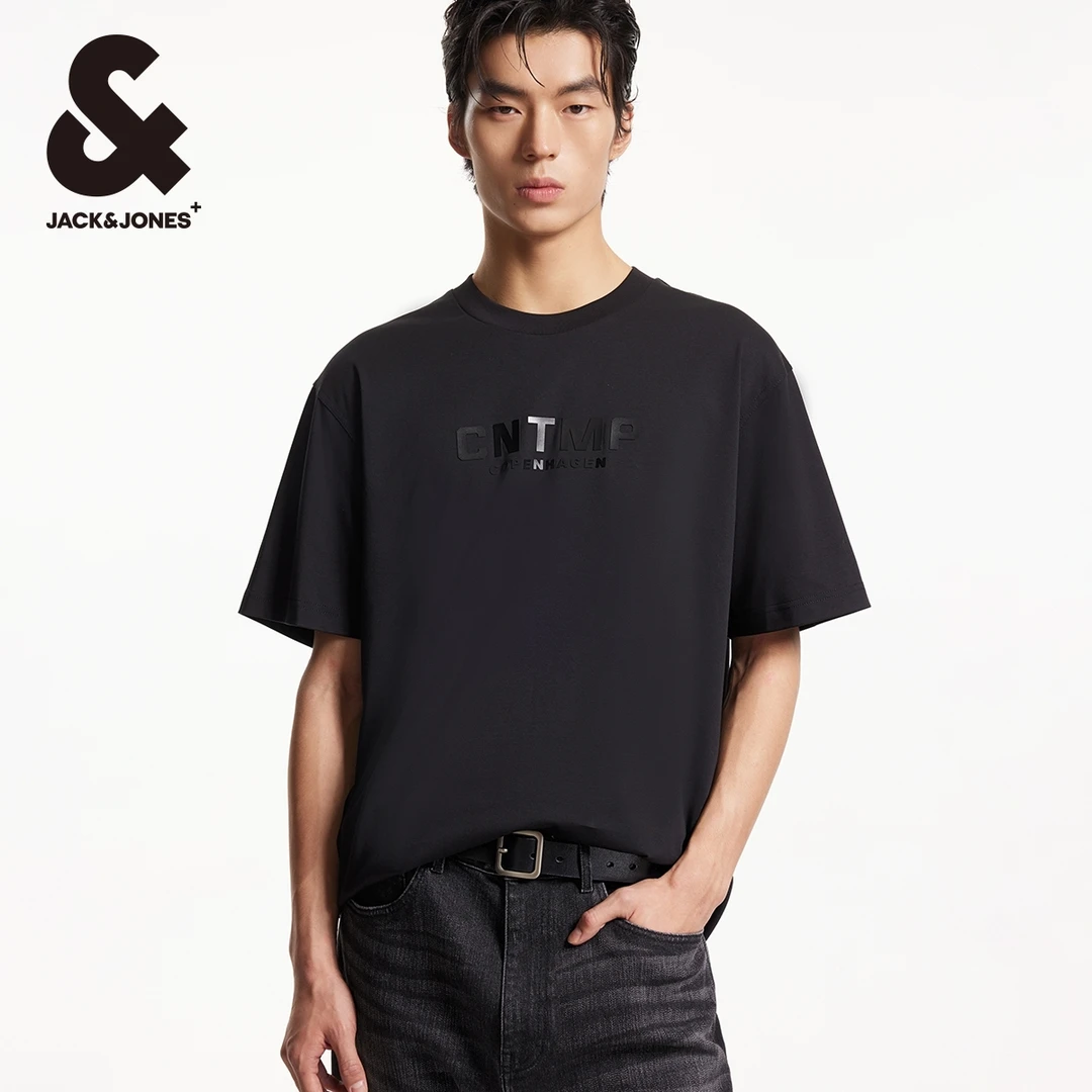 杰克琼斯秋季新款立体字母胶印略宽松纯棉舒适圆领短袖T恤男款