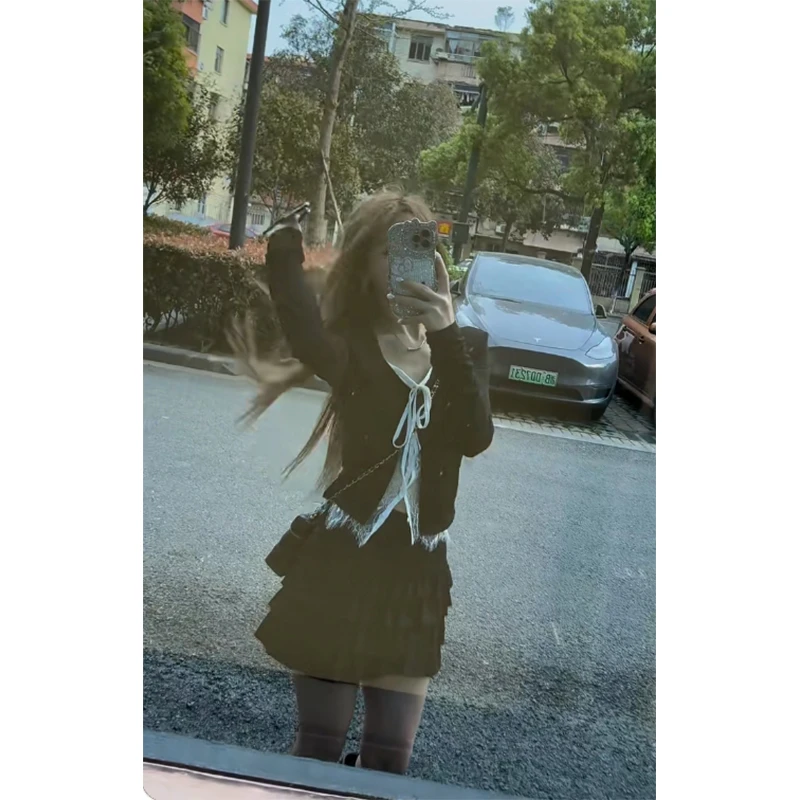 2025春季新款时尚洋气减龄假两件长袖衬衫女高腰百搭半身裙两件套