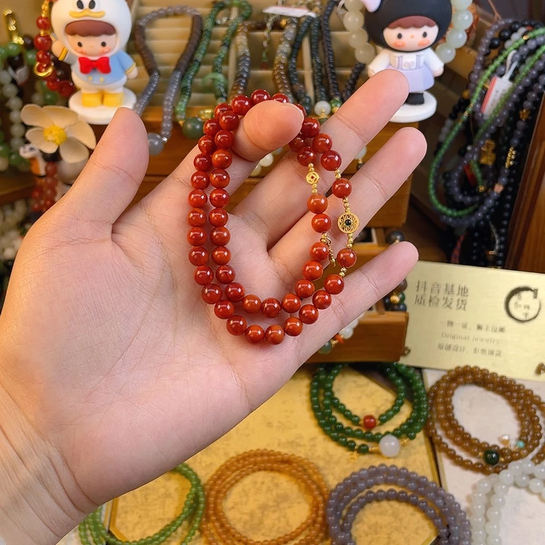 南红玛瑙双圈手串未镶嵌