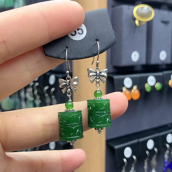 和田玉耳饰银S925镶嵌ヽ****脑