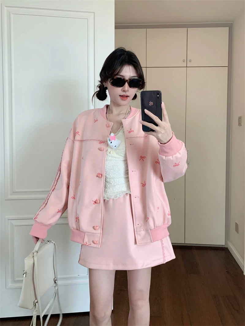 纯欲辣妹气质蝴蝶结休闲外套女装秋冬新款时尚甜美半裙小个子套装