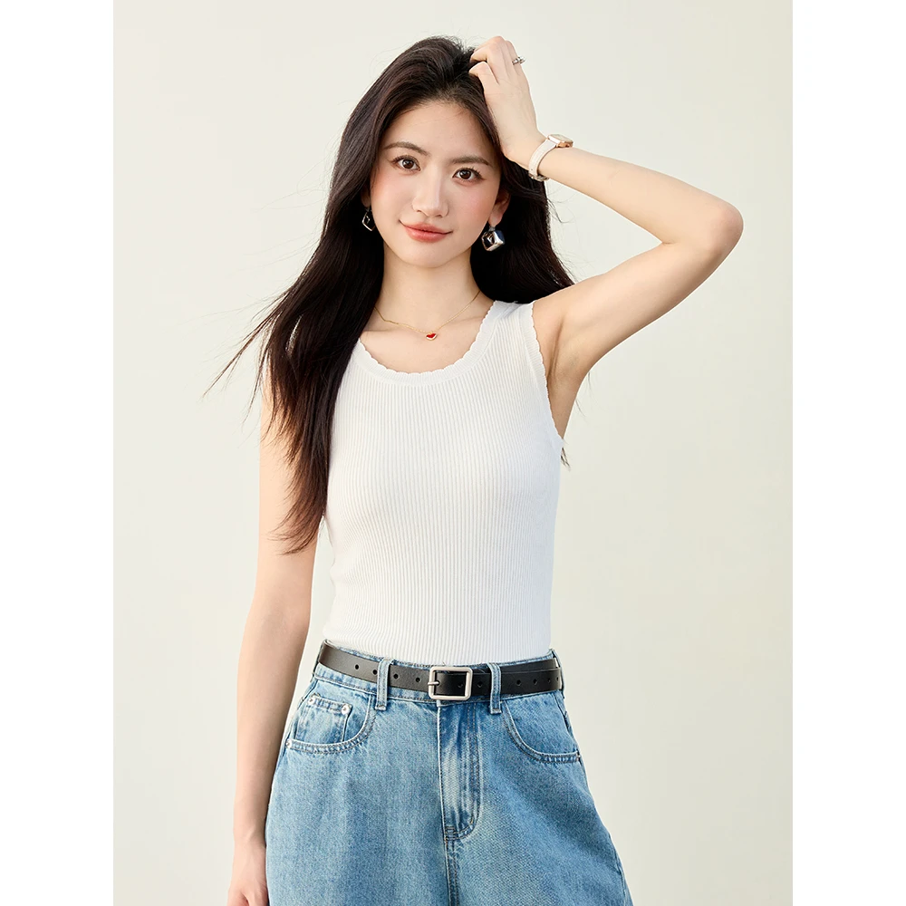 夏季背心女2025新款白色吊带 内搭修身无袖冰丝针织花边上衣打底