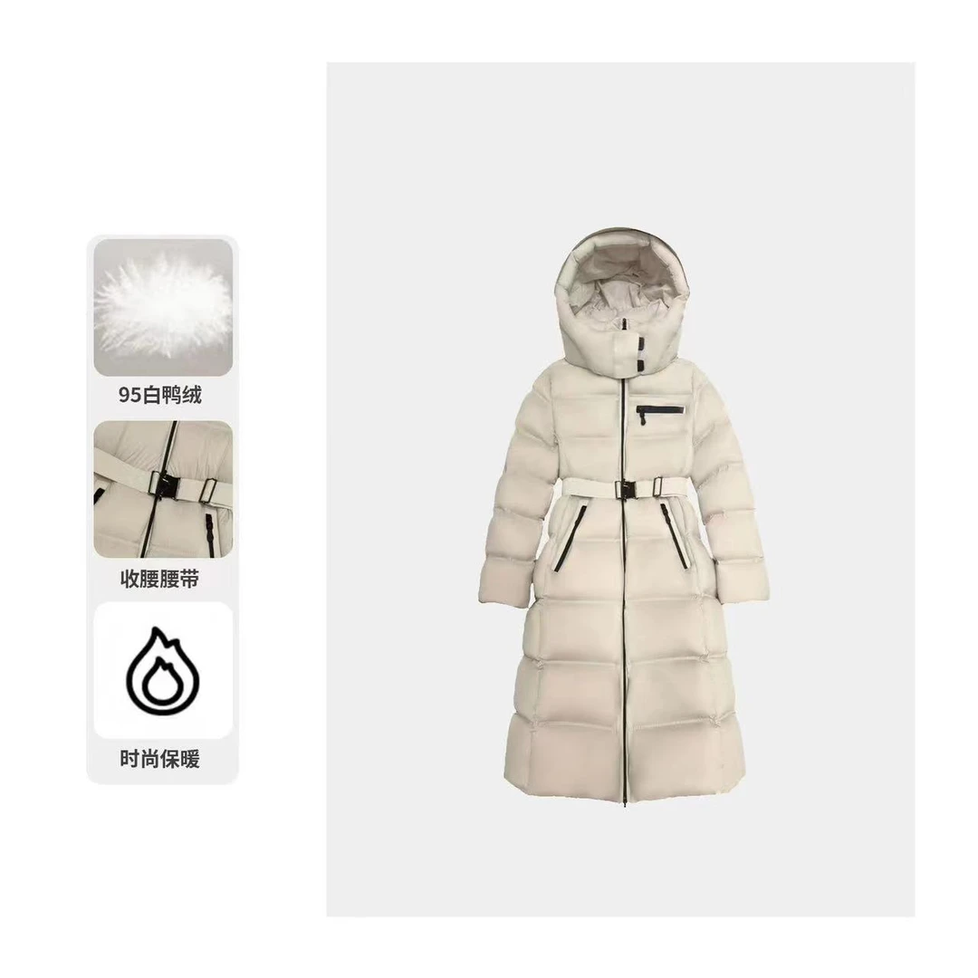 95白鸭绒长款羽绒服女2024冬季新款欧货泡芙云朵收腰加厚保暖外套