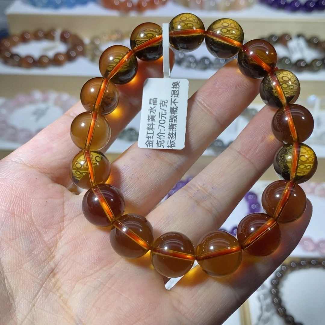 水晶手链未镶嵌金红料黄水晶12.5mm