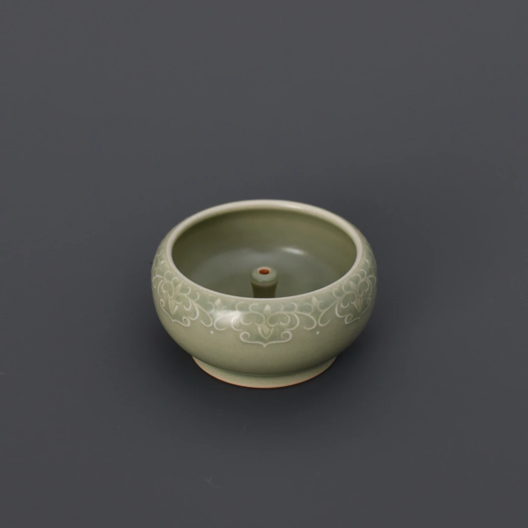 梅夫人岁月澄香香插龙泉青瓷茶室书房摆件全手工雕刻