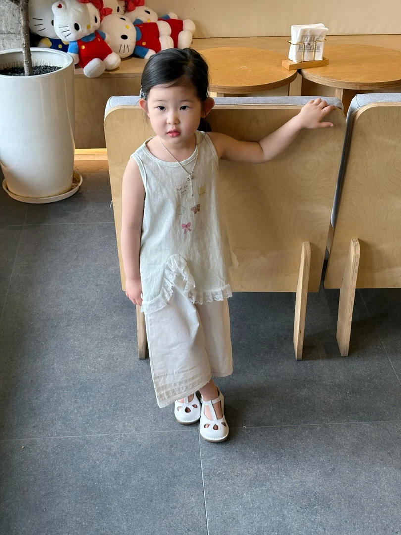 纯色上衣2025无袖套装薄款夏季韩版女常规洋气小童夏装