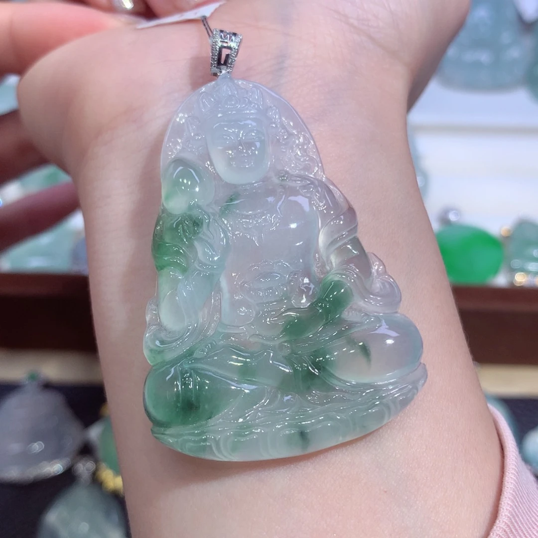 吊坠(不含链)18K金镶嵌翡翠天然缅甸A货翡翠揭阳工度母