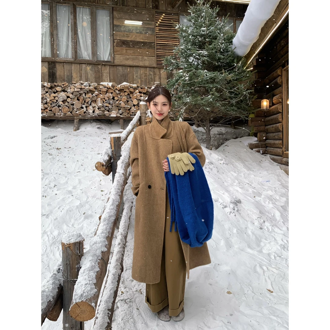 【赵小小yimao】配包包高级感新款韩版宽松羊毛外套长款羊毛大衣