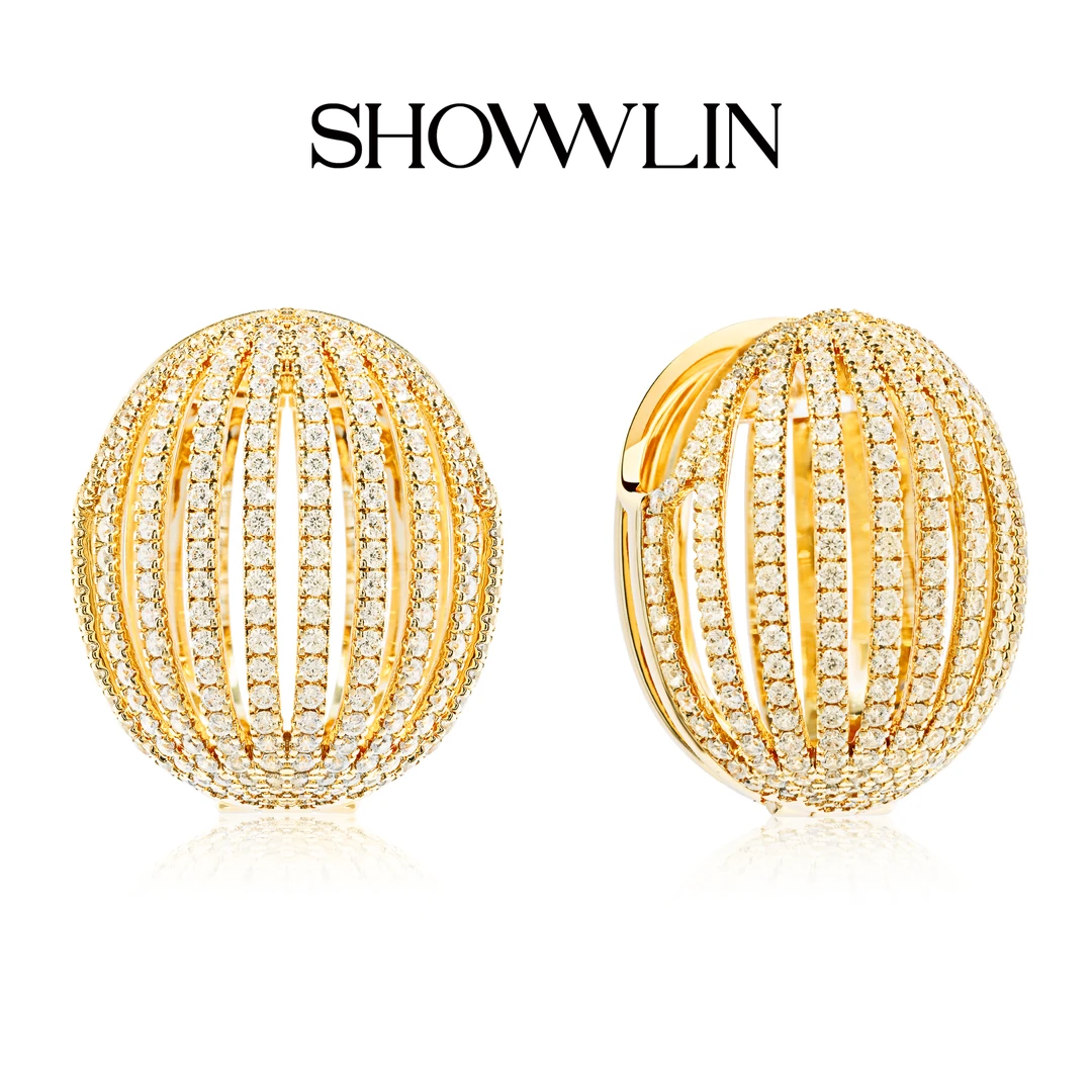 ShownLin 铜合金锆石耳饰 原创设计师款金丝鸟笼耳环复古耳圈时尚
