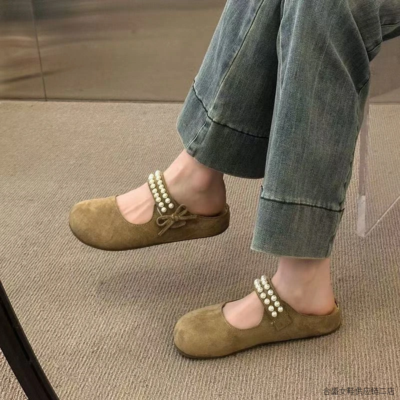 韩版2025年春季新款儿童厚底包头博肯鞋蝴蝶结软底一脚蹬-26-8