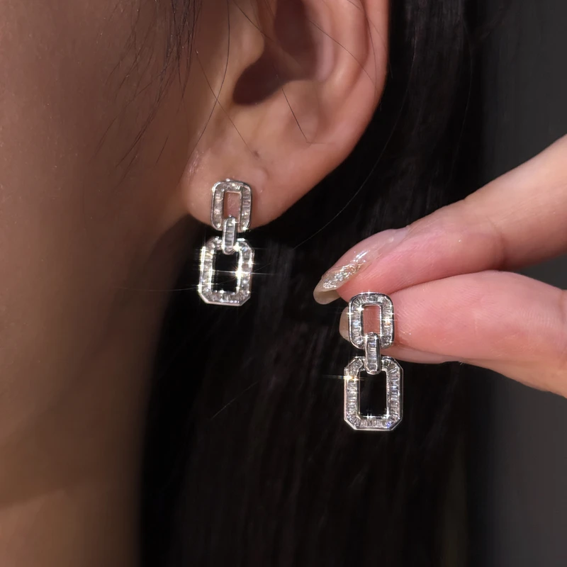 QANNA【大吕字耳钉】【大冰糖 重金版】欧美风个性百搭钻石耳环耳钉AP