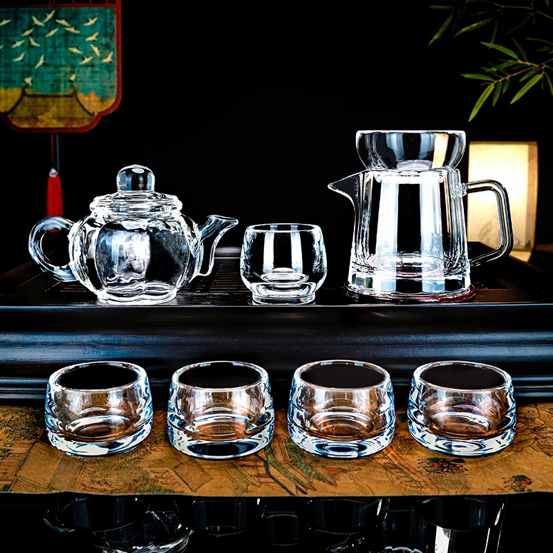 安享生活原矿水晶茶具套装公道杯耐热南瓜茶壶盖碗品茗泡茶水杯子