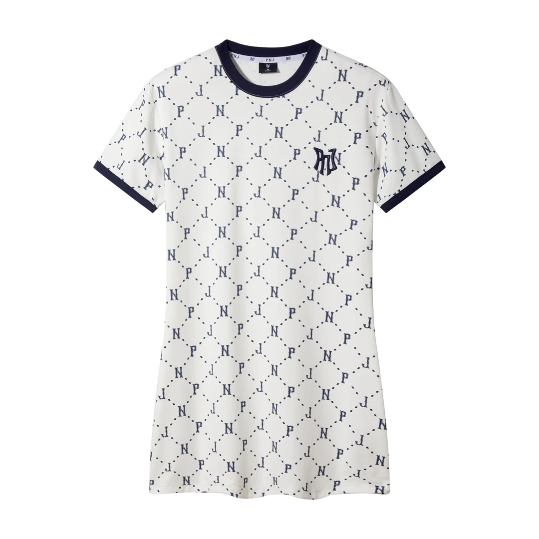 【安静专属】PNJ2025新款夏季显瘦气质满印圆领POLO裙KL256011