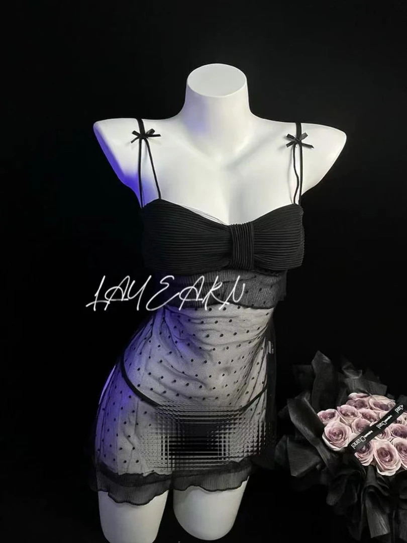 『七月风』性感睡裙女2025新款网纱波点纯欲镂空吊带睡裙